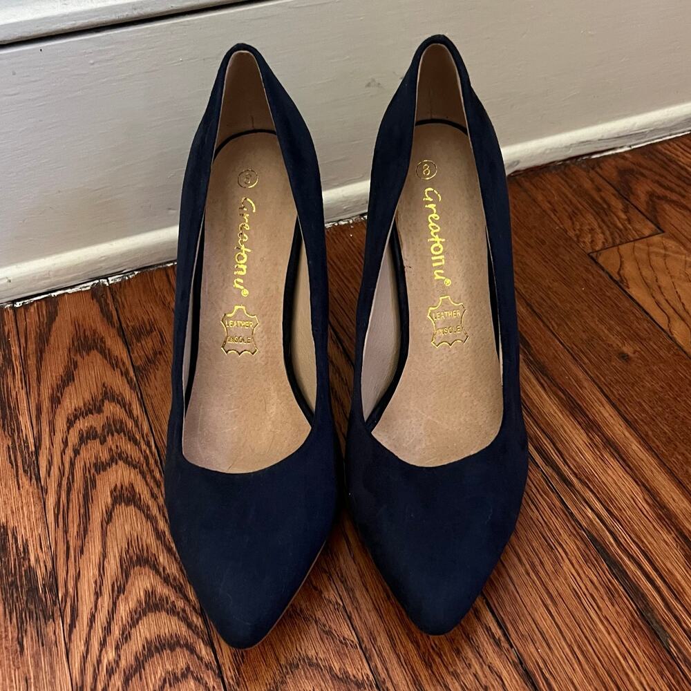 Blue Suede Stiletto Pumps Size 8 Almond Toe 4in Heel Leather Insole Corpcore - Picture 4 of 17
